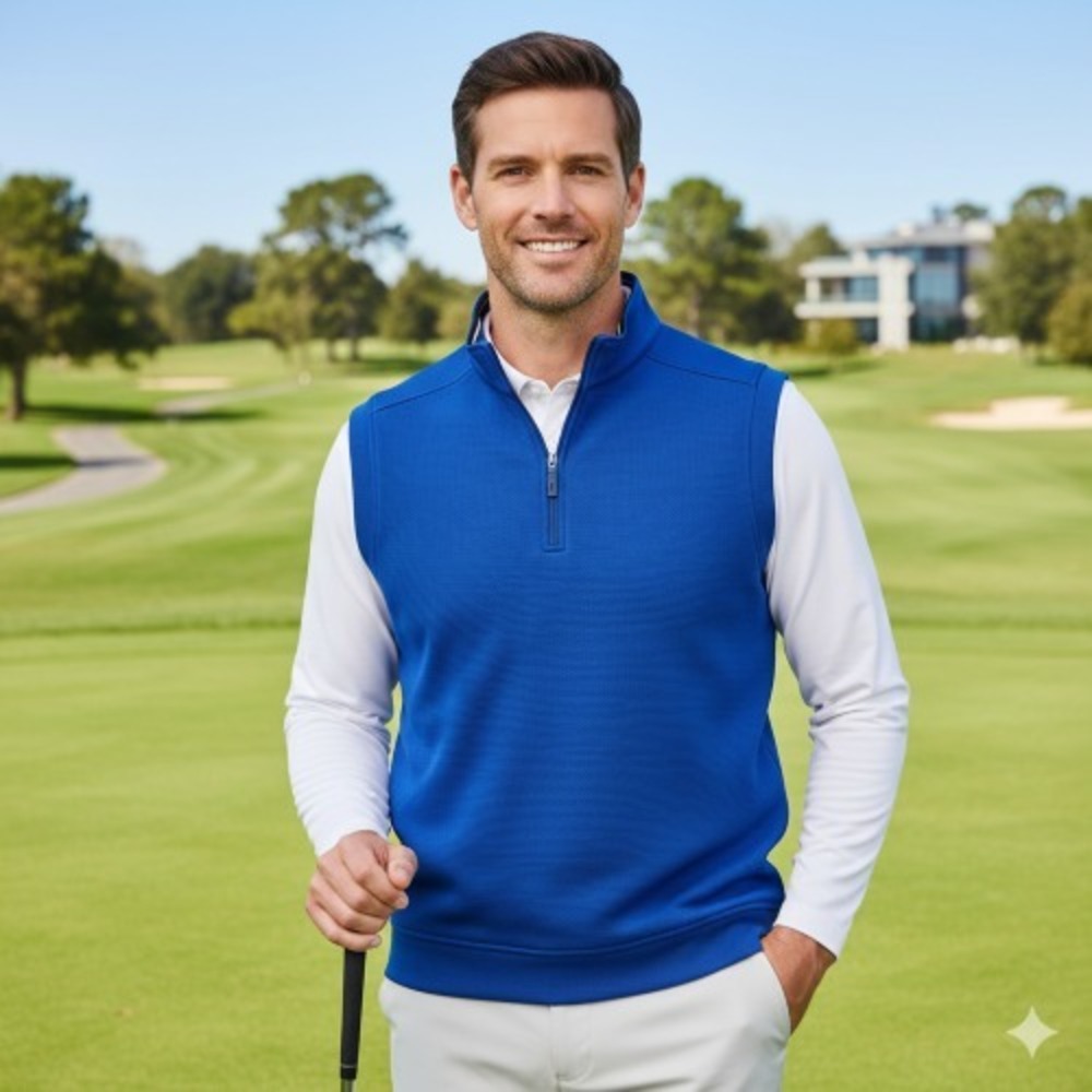 Callaway Men's Quarter‑Zip Golf Vest Blue Polyester Size L Based on Measurements